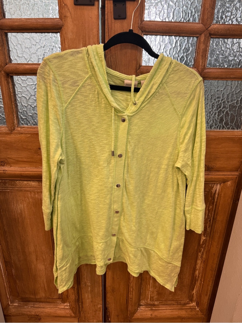 Chico's Lightweight Lime Green Hooded Button-Front Top